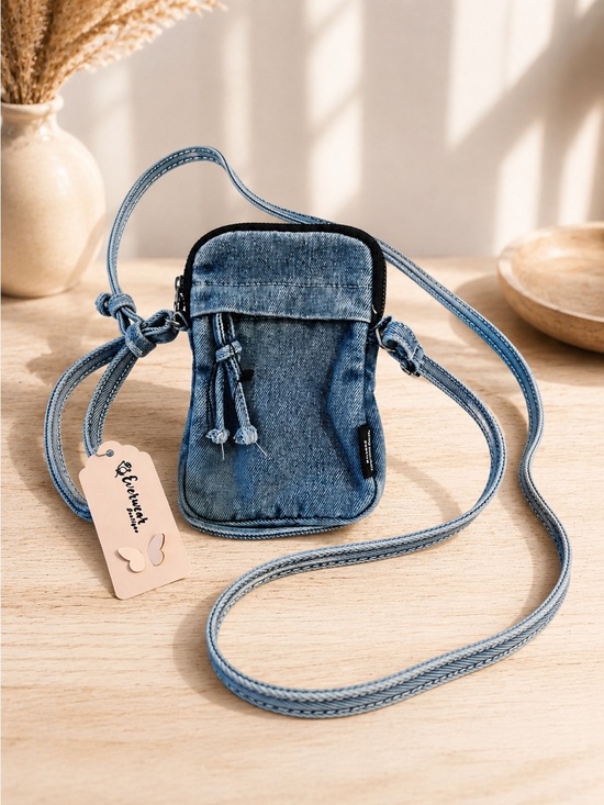 Handbags - Denim Crossbody Phone Pouch - Blue